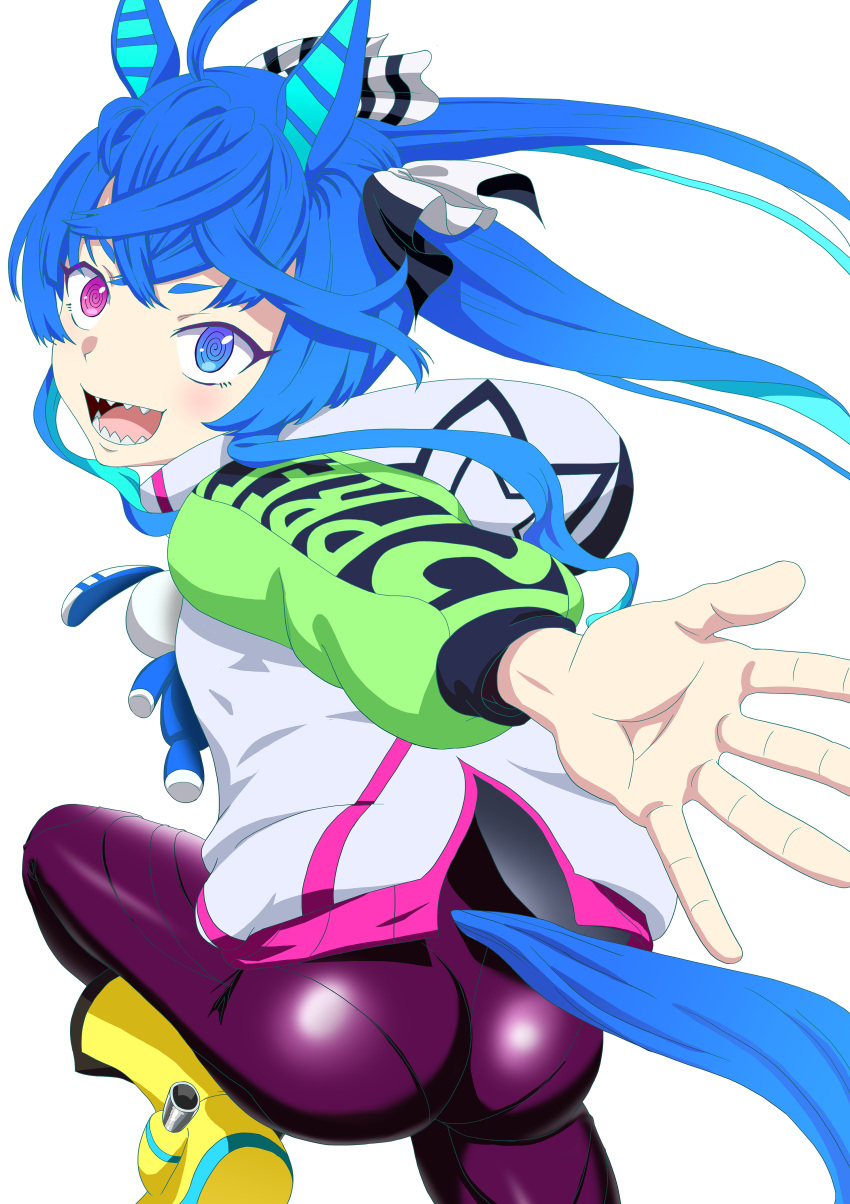 1girl, absurdres, ahoge, animal_ears, ankle_boots, aqua_hair, black_bodysuit, black_ribbon