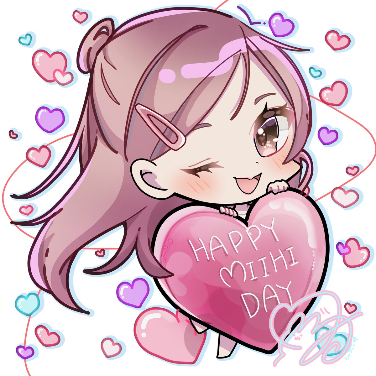 1girl, animification, blush, brown_eyes, chibi, commentary, drop_shadow, hair_ornament