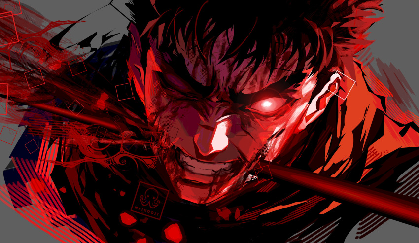 1boy, absurdres, armor, artist_logo, artist_name, berserk, black_hair, blood