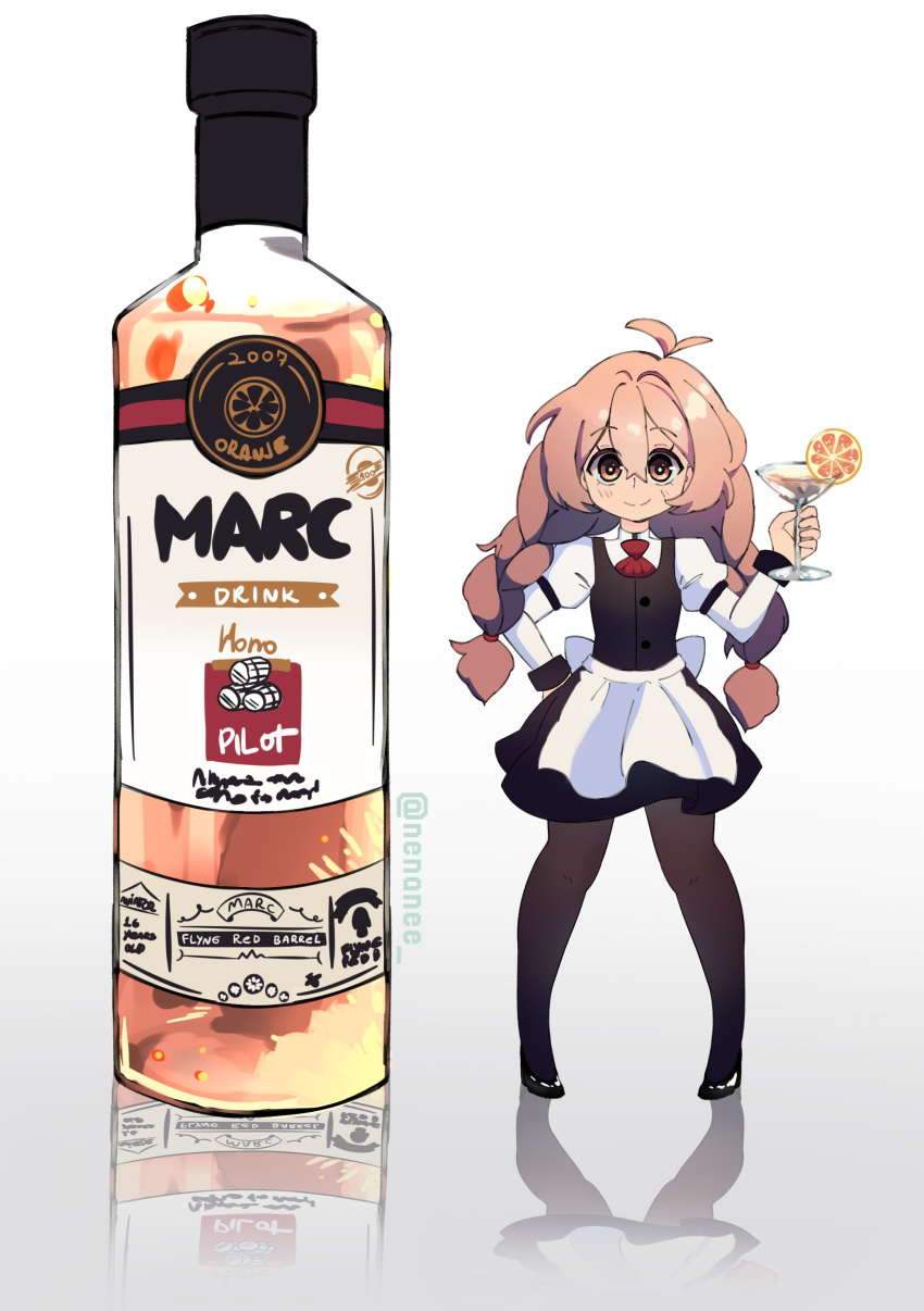 100_percent_orange_juice, absurdres, alcohol, alternate_costume, antenna_hair, bartender, braid, brown_eyes
