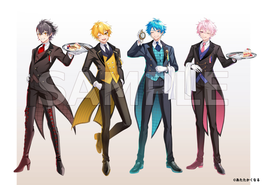 4boys, ;d, ;q, antenna_hair, aqua_coat, aqua_vest, atatakakunaru, ayane_leon