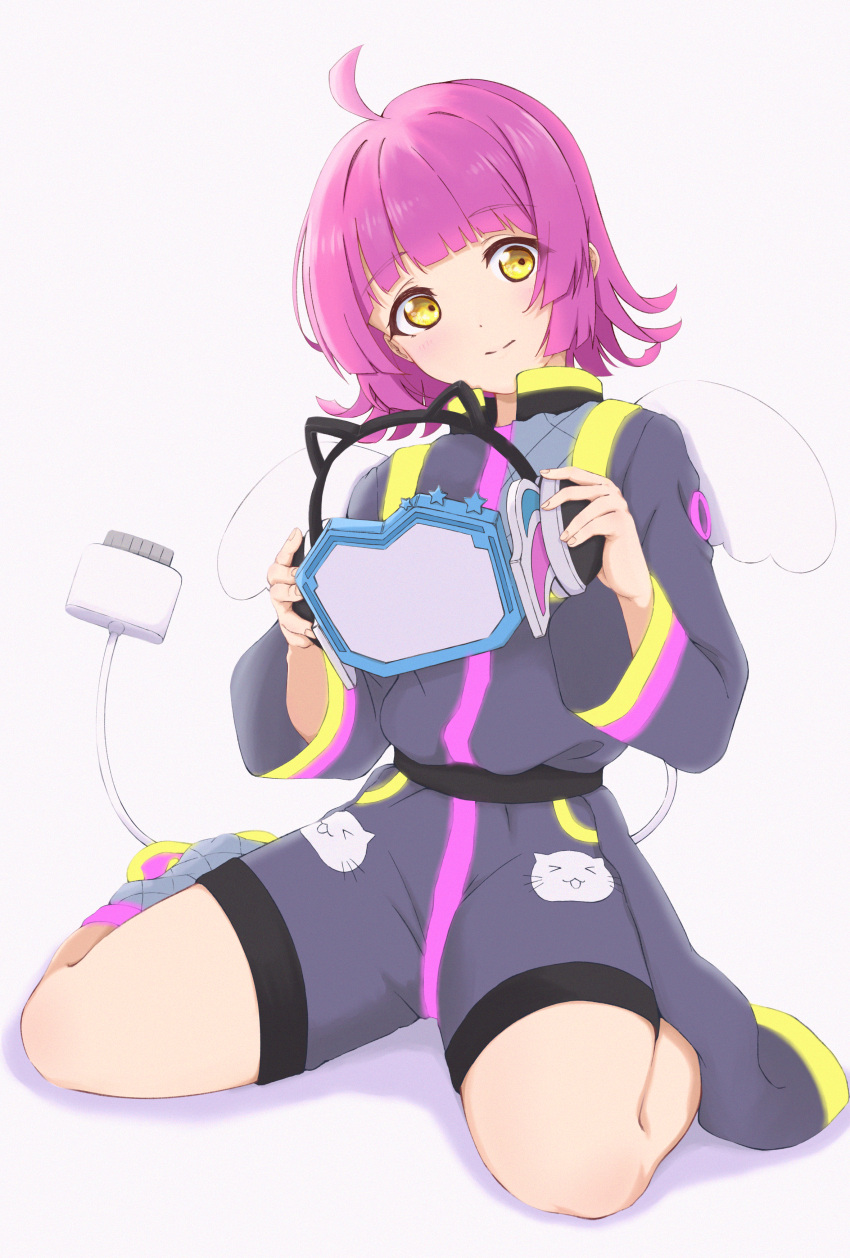 1girl, absurdres, ahoge, blunt_bangs, closed_mouth, commentary_request, enpara_chiba, grey_jacket