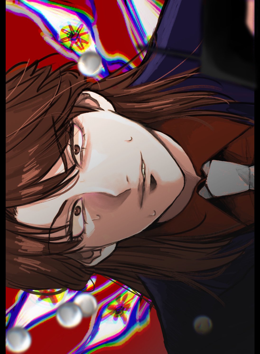 1boy, black_jacket, blazer, brown_hair, collared_shirt, commentary, dutch_angle, highres