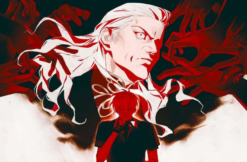 2boys, absurdres, akagi:_yami_ni_oritatta_tensai, akagi_shigeru, closed_eyes, closed_mouth, collared_shirt, commentary