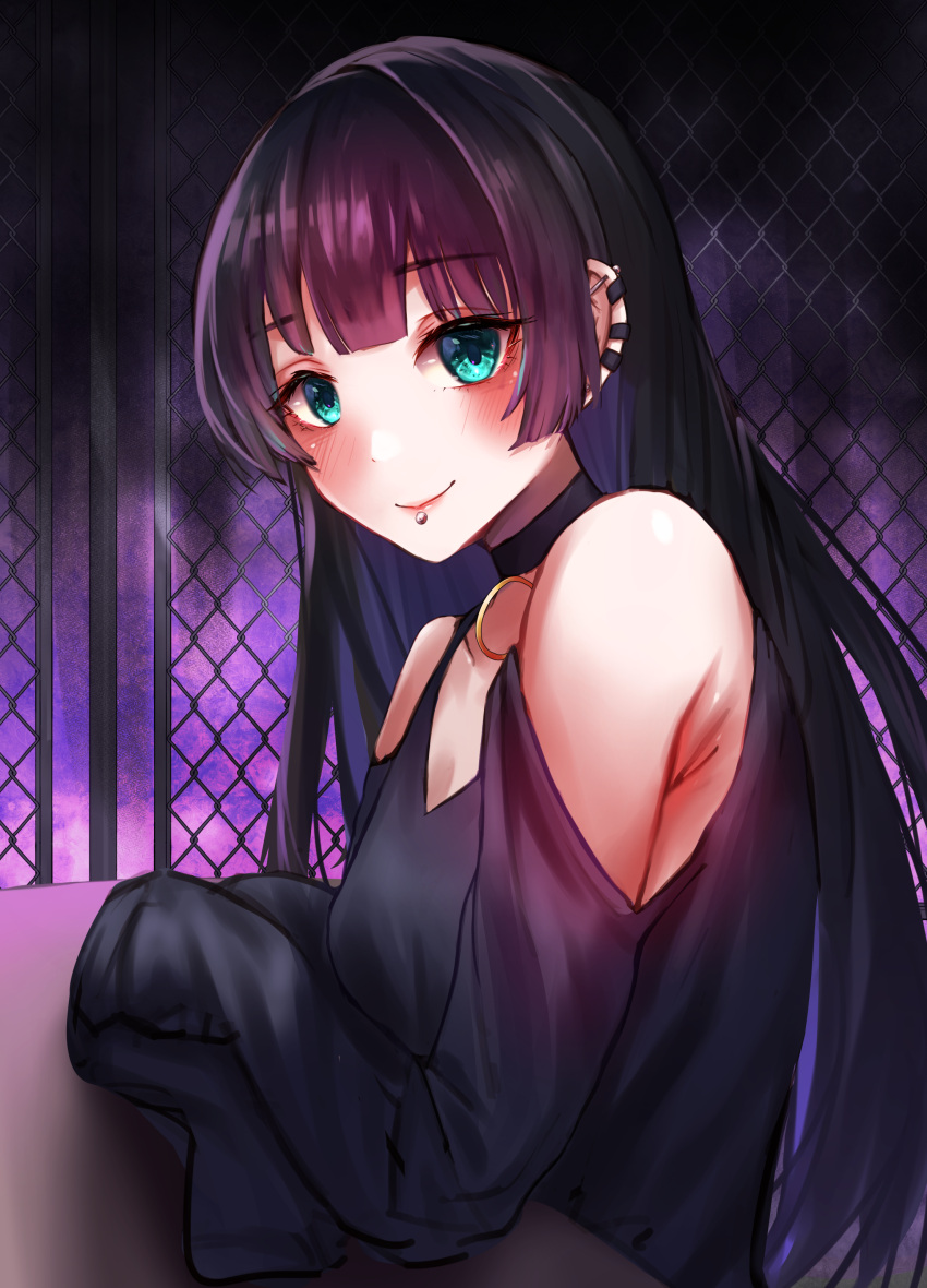 1girl, absurdres, black_choker, black_dress, black_hair, blunt_bangs, bocchi_the_rock!, breasts