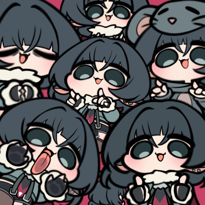 animal_costume, animal_ears, black_hair, black_shorts, chibi, chibi_only, closed_eyes, garter_straps