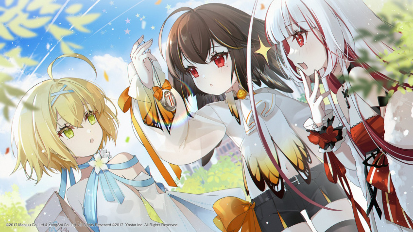 +_+, 3girls, ahoge, alternate_costume, azur_lane, bare_shoulders, belt, black_belt