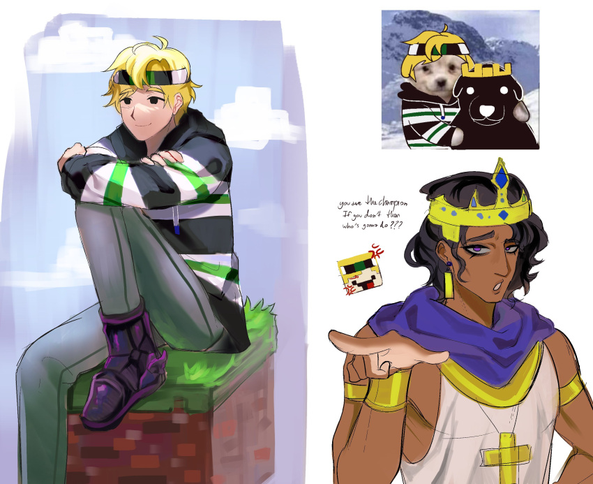2boys, ahoge, ancient_egyptian_clothes, animal, animalization, black_eyes, black_footwear, black_hair