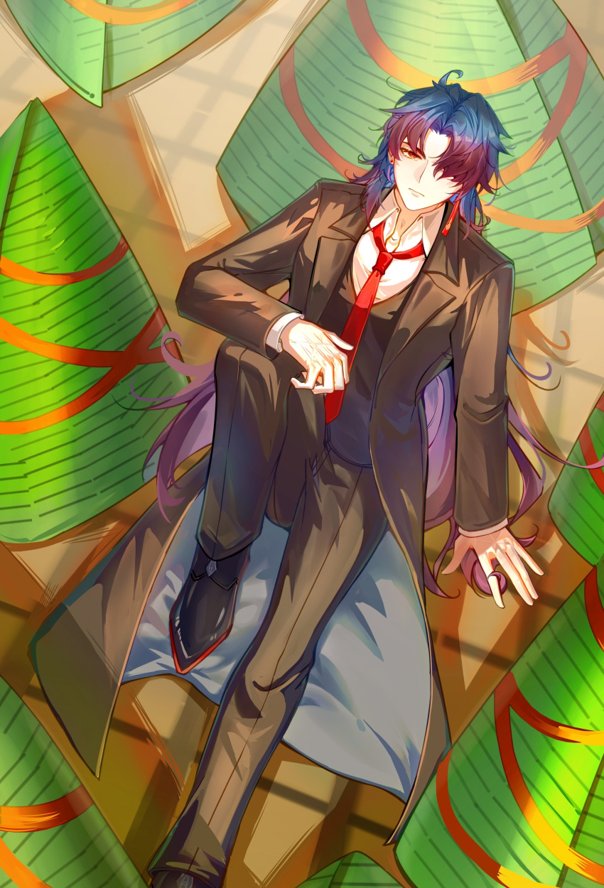 1boy, absurdres, black_coat, black_footwear, black_hair, black_pants, black_vest, blade_(honkai:_star_rail)