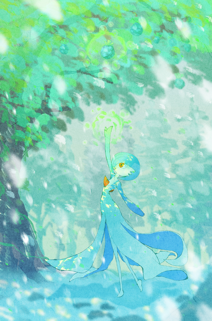 02milos02, 1girl, absurdres, arched_back, arm_up, berry_(pokemon), bob_cut, colored_skin