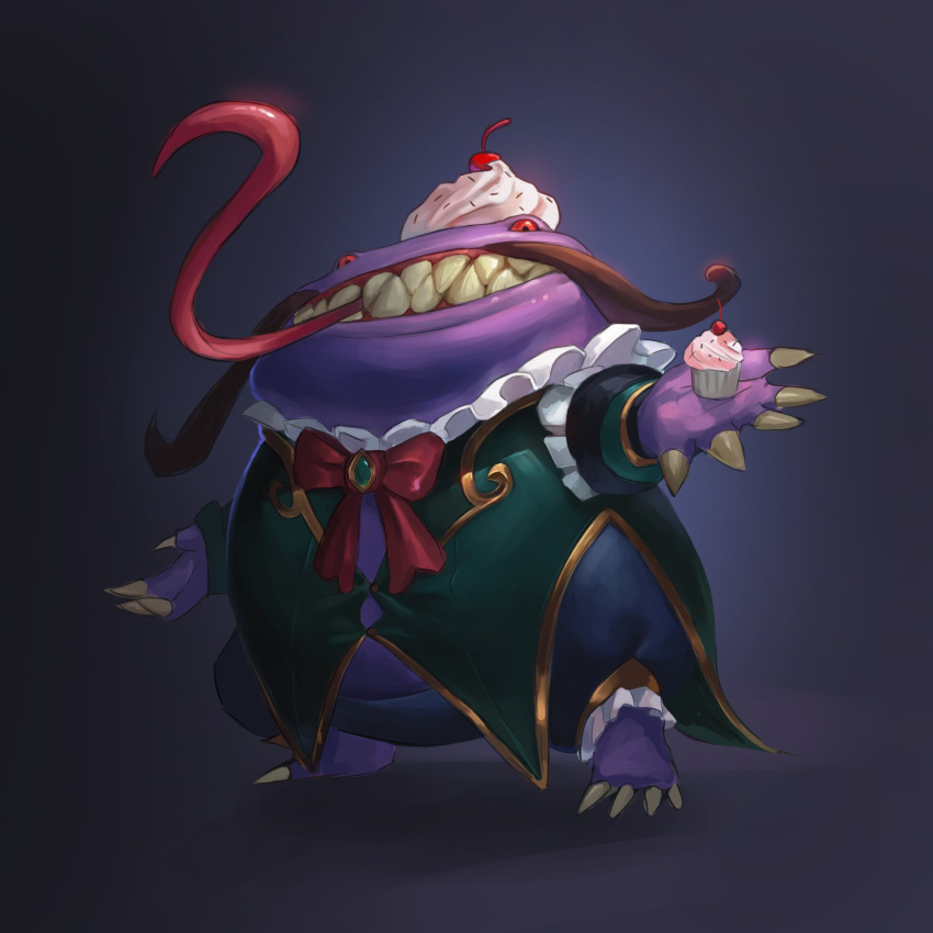 1boy, bow, bowtie, cafe_cuties_(league_of_legends), cherry, claws, colored_skin, cream