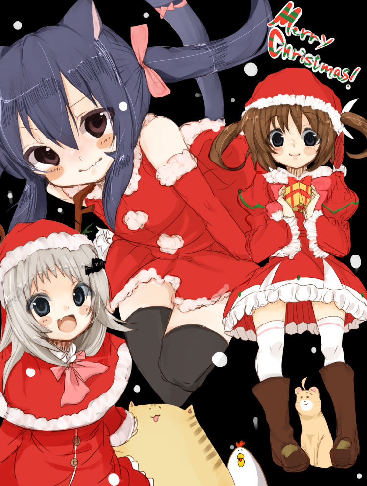 bird, black_hair, blonde_hair, blue_eyes, brown_eyes, brown_hair, cat, cat_ears