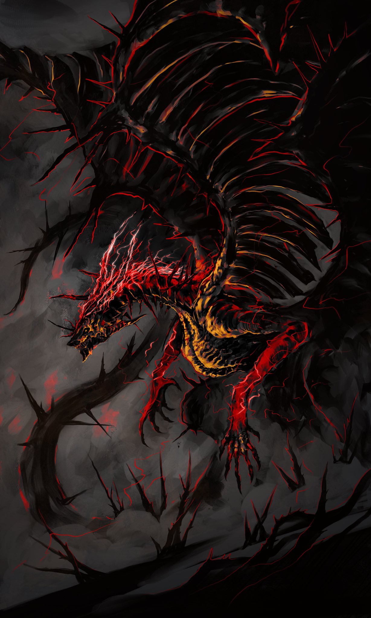 alivewake, ancient_dragon_(elden_ring), claws, closed_mouth, commentary, dragon, dragon_horns, dragon_wings