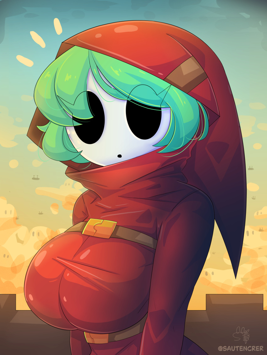1girl, absurdres, breasts, genderswap, genderswap_(mtf), green_hair, highres, hollow_eyes
