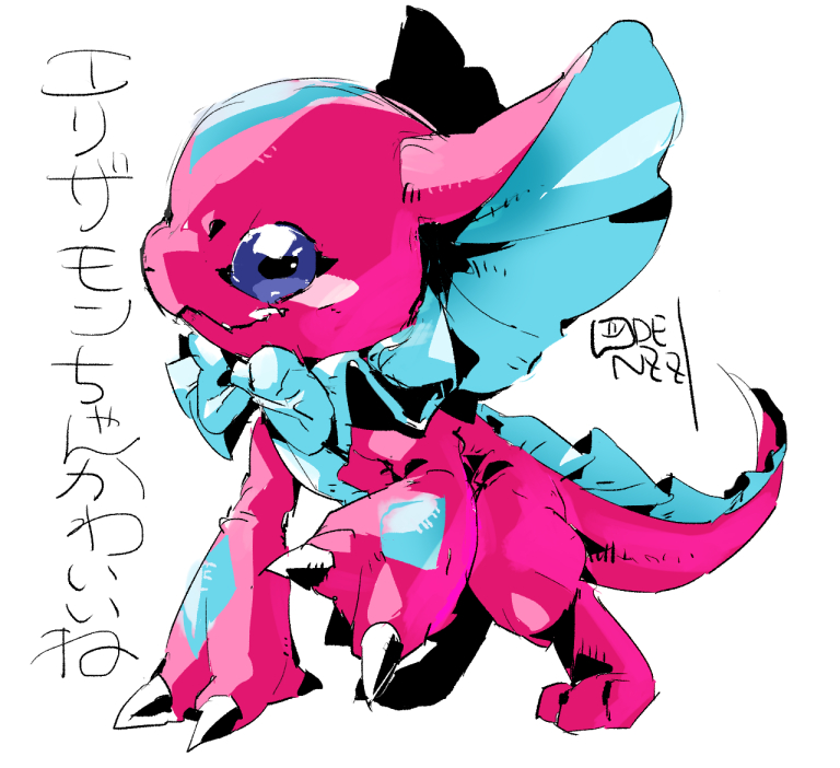 artist_logo, artist_name, blue_eyes, colored_tongue, digimon, digimon_(creature), elizamon, fang