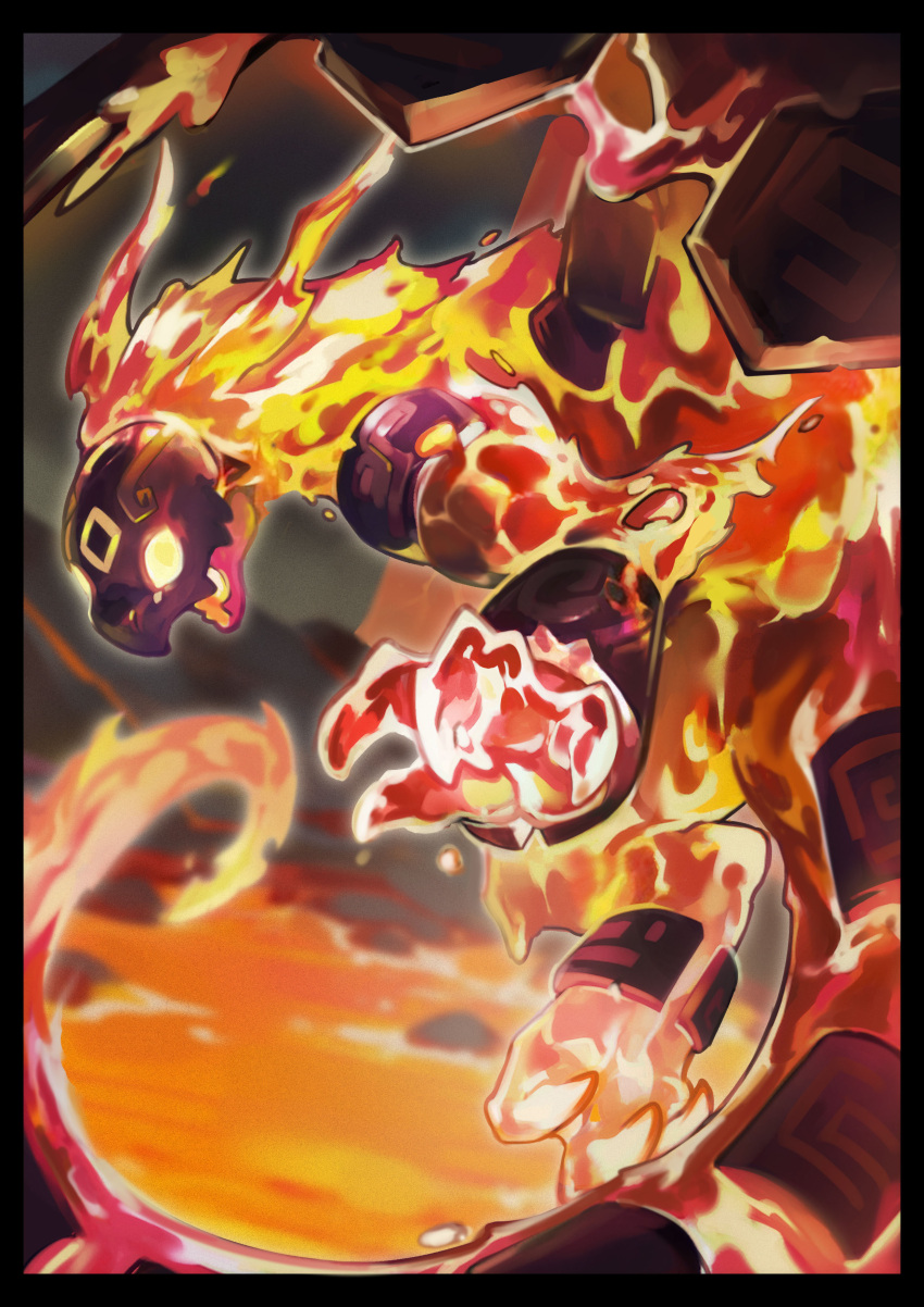 absurdres, afrit_(dragon_village), black_border, border, commentary_request, dragon, dragon_village_(series), flying