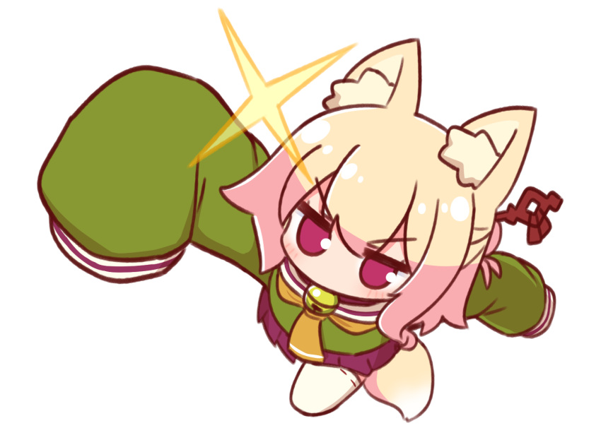 1girl, animal_ear_fluff, animal_ears, ascot, bell, blonde_hair, blush, fox_ears