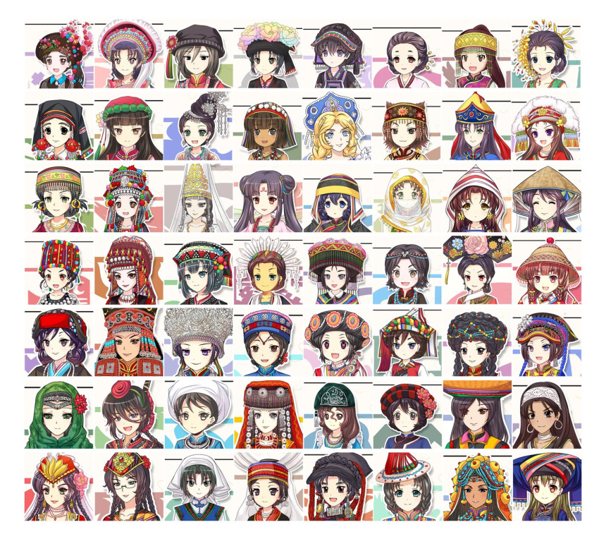 6+girls, bai_clothes, black_hair, blonde_hair, blue_eyes, bouyei_clothes, china_comic, chinese_clothes