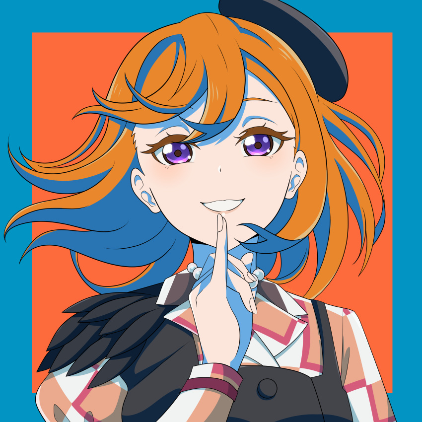 1girl, absurdres, black_dress, black_hat, blue_border, border, checkered_clothes, checkered_dress