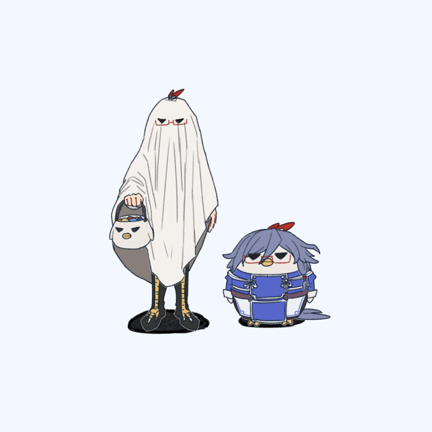 1girl, animal, black_footwear, blue_dress, boots, bucket, clothed_animal, commentary