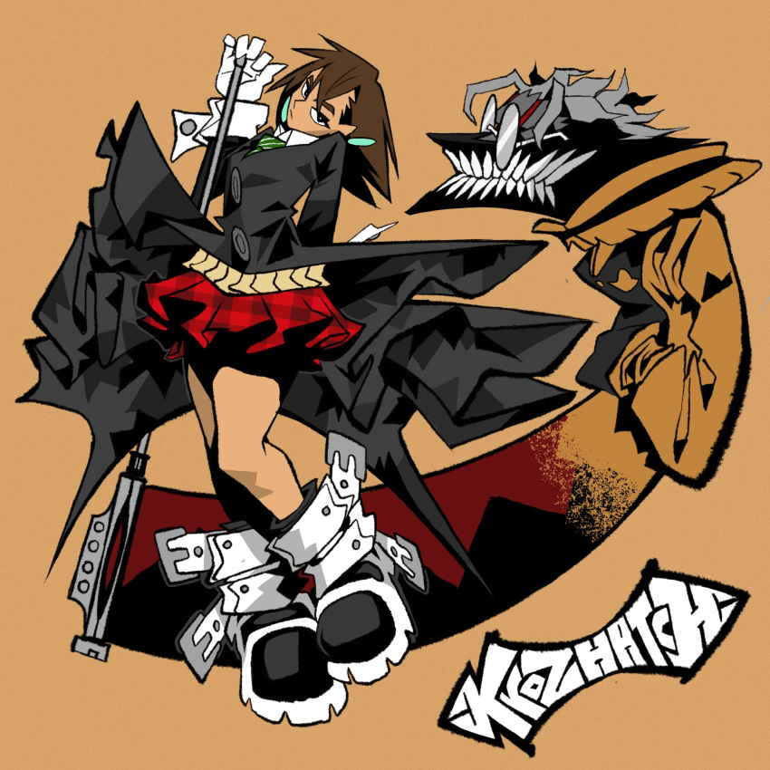 1boy, 1girl, alternate_form, artist_name, ayase_momo, brown_hair, commentary, cosplay