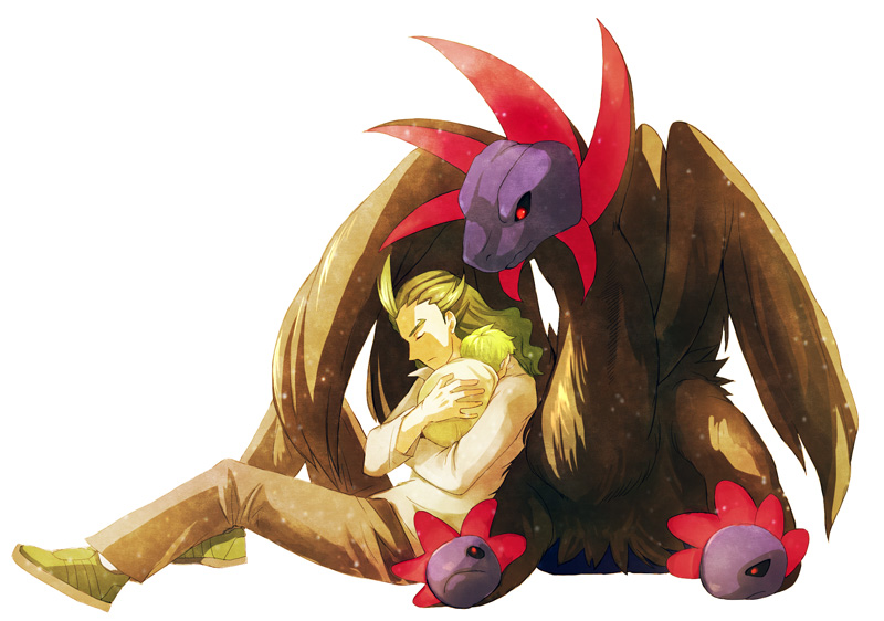 closed_eyes, comic, eyes_closed, geechisu_(pokemon), green_hair, hydreigon, kurobis, kurogyo, long_hair, n_(pokemon), pokemon, pokemon_(game), pokemon_black_and_white, pokemon_bw, sazandora, silent_comic, young