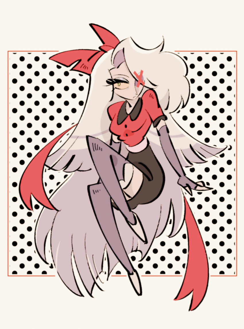 1girl, hazbin_hotel, highres, long_hair, pink_ribbon, pink_shirt, ribbon, shirt