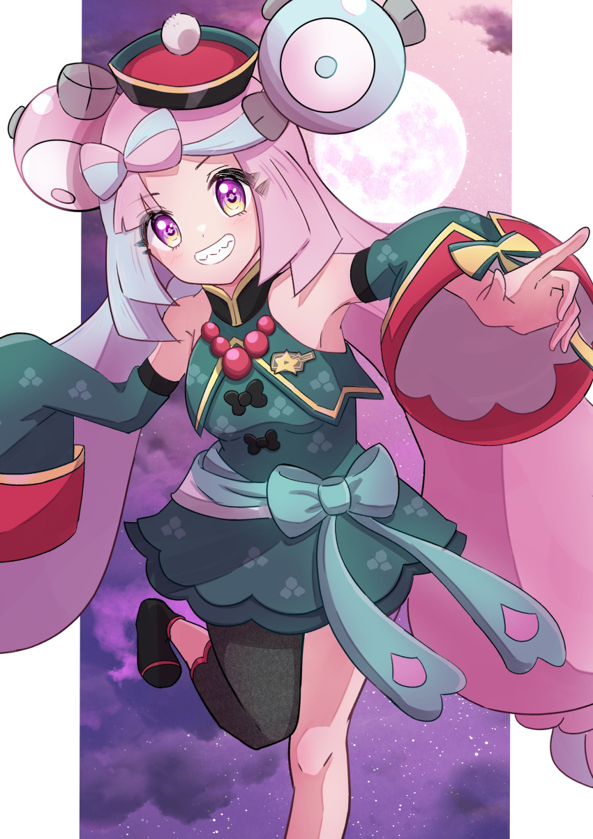 1girl, absurdres, bare_shoulders, blue_hair, bow-shaped_hair, character_hair_ornament, detached_sleeves, dress