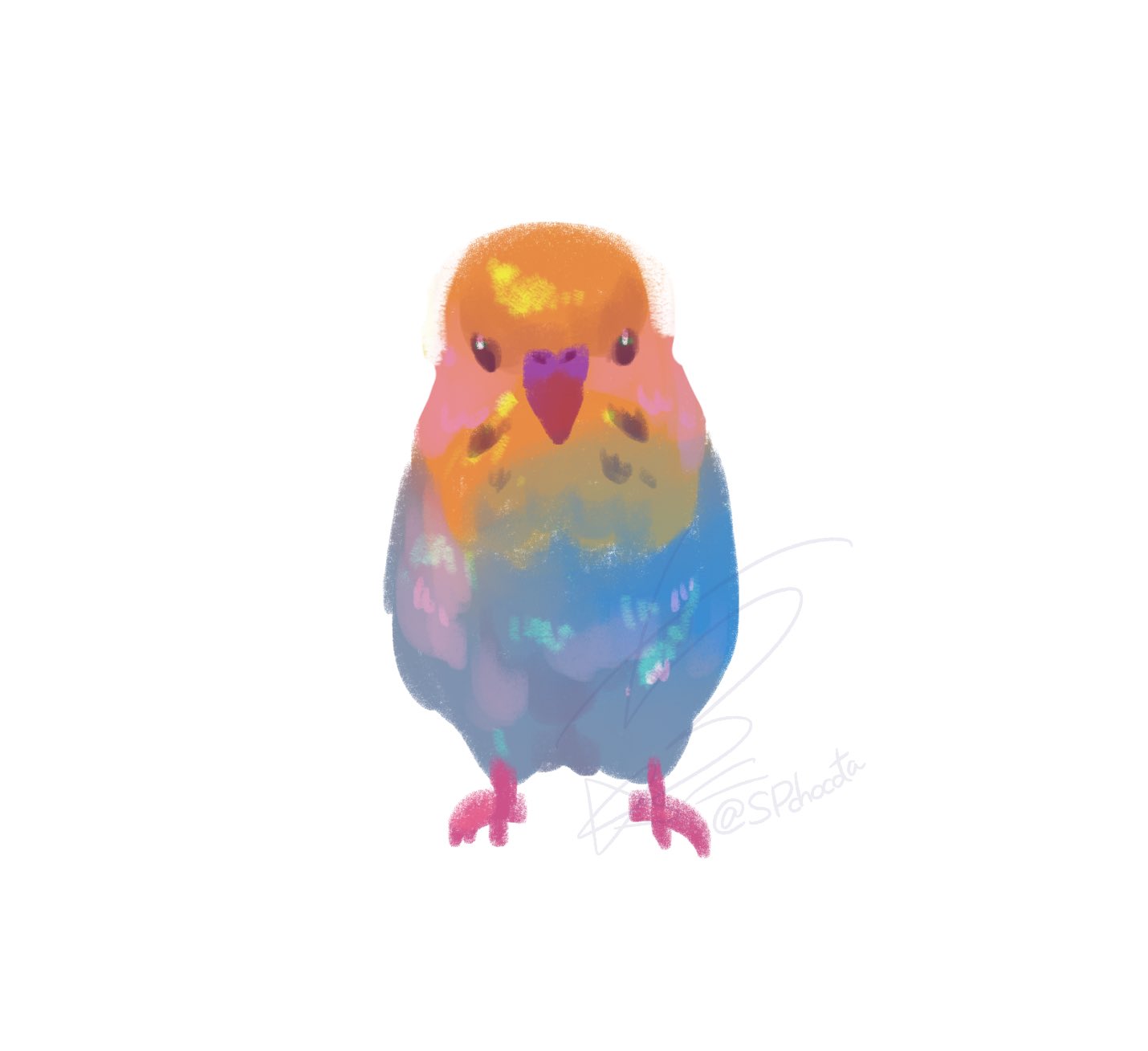 animal_focus, artist_name, bird, black_eyes, budgerigar_(bird), chocota_(spchocota), commentary, full_body