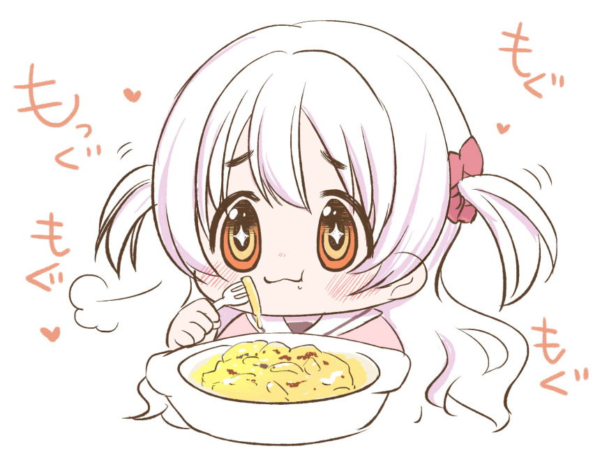 +_+, 1girl, :3, aroze, chewing, chibi, closed_mouth, cropped_torso