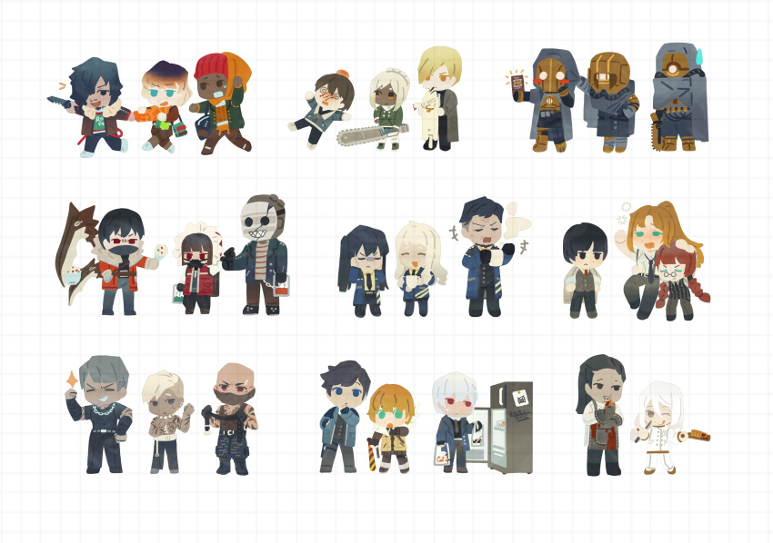 6+boys, 6+girls, @_@, absurdres, arnold_(project_moon), baseball_bat, black_eyes, black_hair