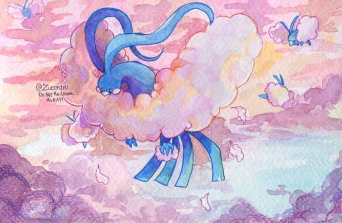 above_clouds, altaria, animal_focus, artist_name, black_eyes, clouds, cloudy_sky, commentary