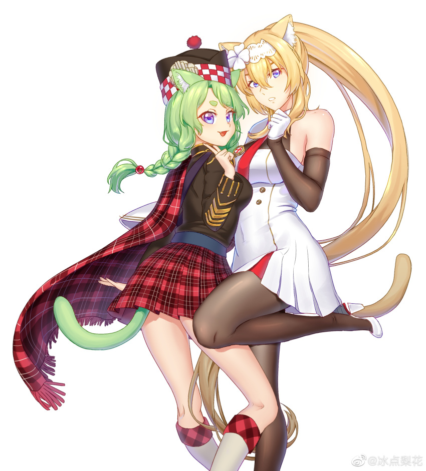 2girls, absurdres, animal_ears, belfast_(warship_girls_r), bingdian_lihua, blonde_hair, blue_eyes, braid