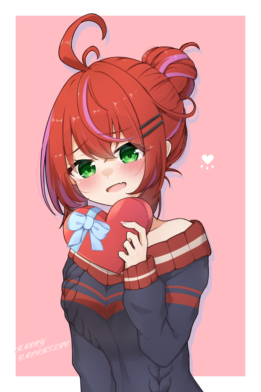 1girl, ahoge, akane_canna, alternate_costume, alternate_hairstyle, blush, breasts, casual