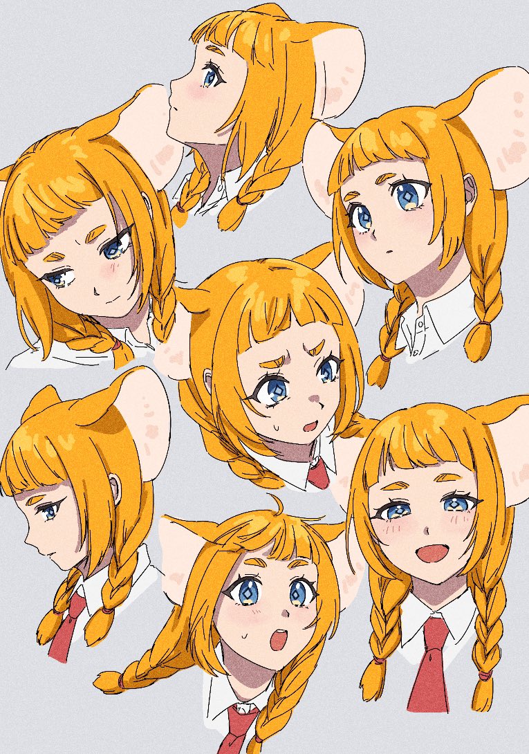 1girl, :d, ahoge, animal_ears, blue_eyes, blunt_bangs, blush, braid