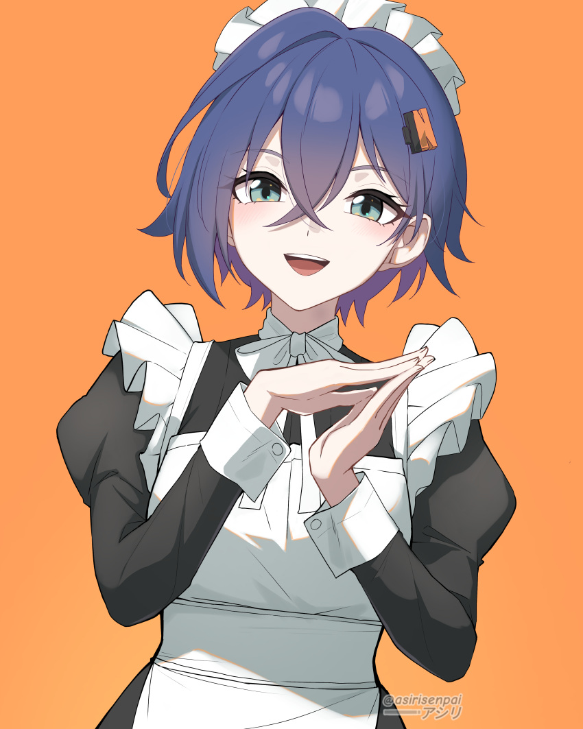 1girl, :d, absurdres, alternate_costume, apron, aqua_eyes, asiri_senpai, belle_(zenless_zone_zero)