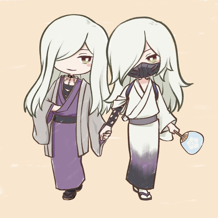 2boys, akechi_mitsuhide_(sengoku_basara), akechimekaede, chibi, chibi_only, dual_persona, full_body, green_eyes