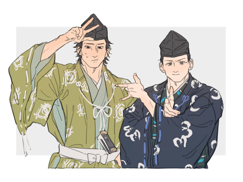 2boys, hat, houjou_yasutoki_(kamakura-dono_no_13-nin), japanese_clothes, kamakura-dono_no_13-nin, miura_yoshimura_(kamakura-dono_no_13-nin), multiple_boys, orieboshi