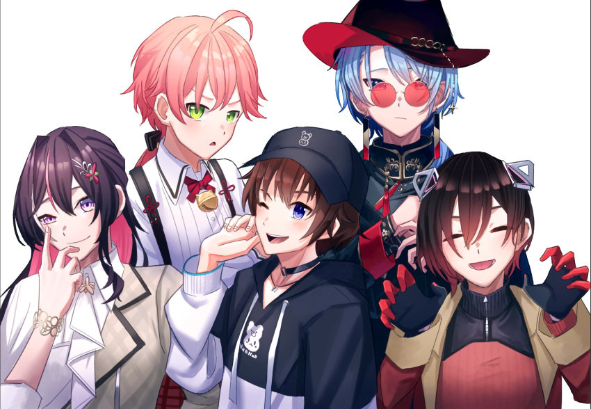 0th_generation_(hololive), 5boys, a-rufu, ahoge, azki_(4th_costume)_(hololive), azki_(hololive), black_shirt, blue_eyes