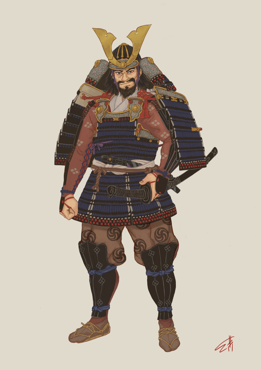 armor, beard, facial_hair, helmet, highres, japanese_armor, kabuto_(helmet), kusunoki_mashige_(historical_figure)