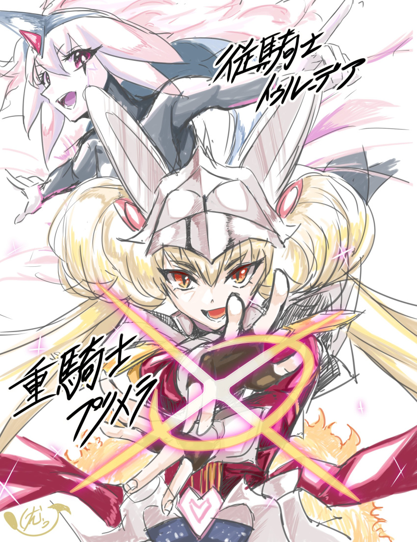 2girls, absurdres, black_bodysuit, blonde_hair, bodysuit, centur-ion_primera, centur-ion_trudea, commentary_request