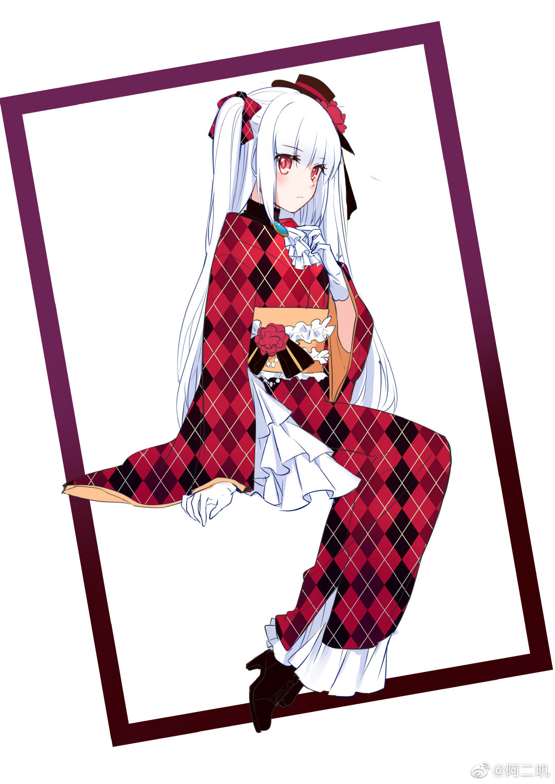 1girl, aer_(tengqiu), black_footwear, blunt_bangs, boots, bow, closed_mouth, essex_(warship_girls_r)