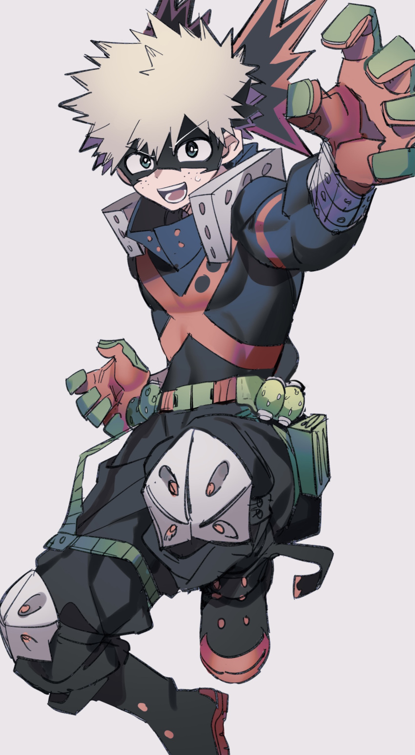 1boy, absurdres, aqua_eyes, baggy_pants, bakugou_katsuki, bakugou_katsuki_(cosplay), belt, black_footwear