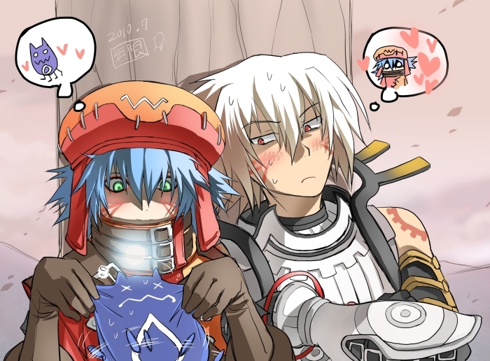 .hack//, .hack//g.u., 2boys, aqua_hair, azure_kite, belt_collar, blush, brown_gloves