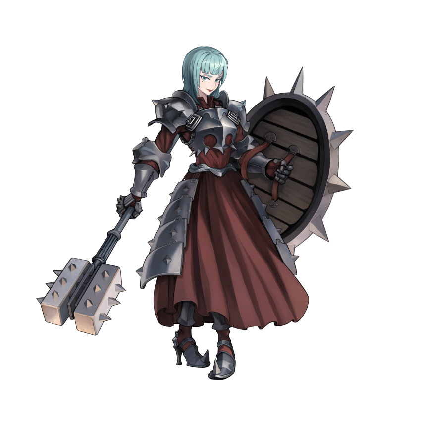 1girl, absurdres, alcina_(unicorn_overlord), aqua_eyes, aqua_hair, armor, armored_dress, blunt_bangs