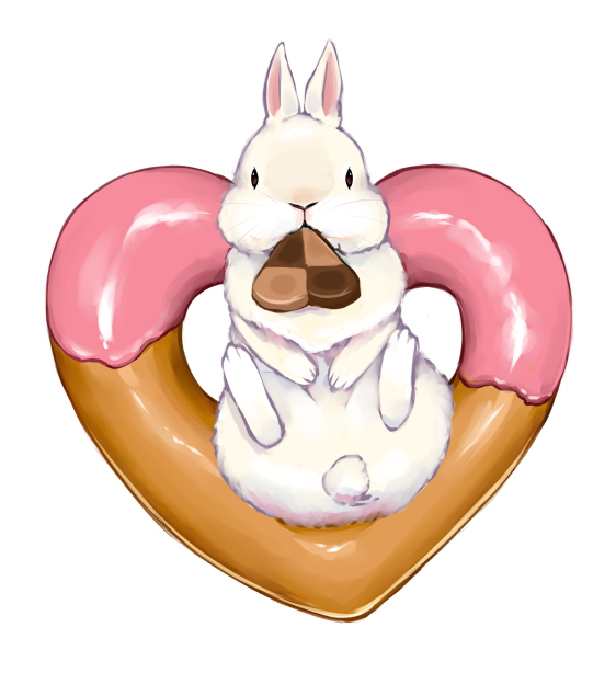 animal_focus, black_eyes, checkerboard_cookie, commentary_request, cookie, dated_commentary, doughnut, food