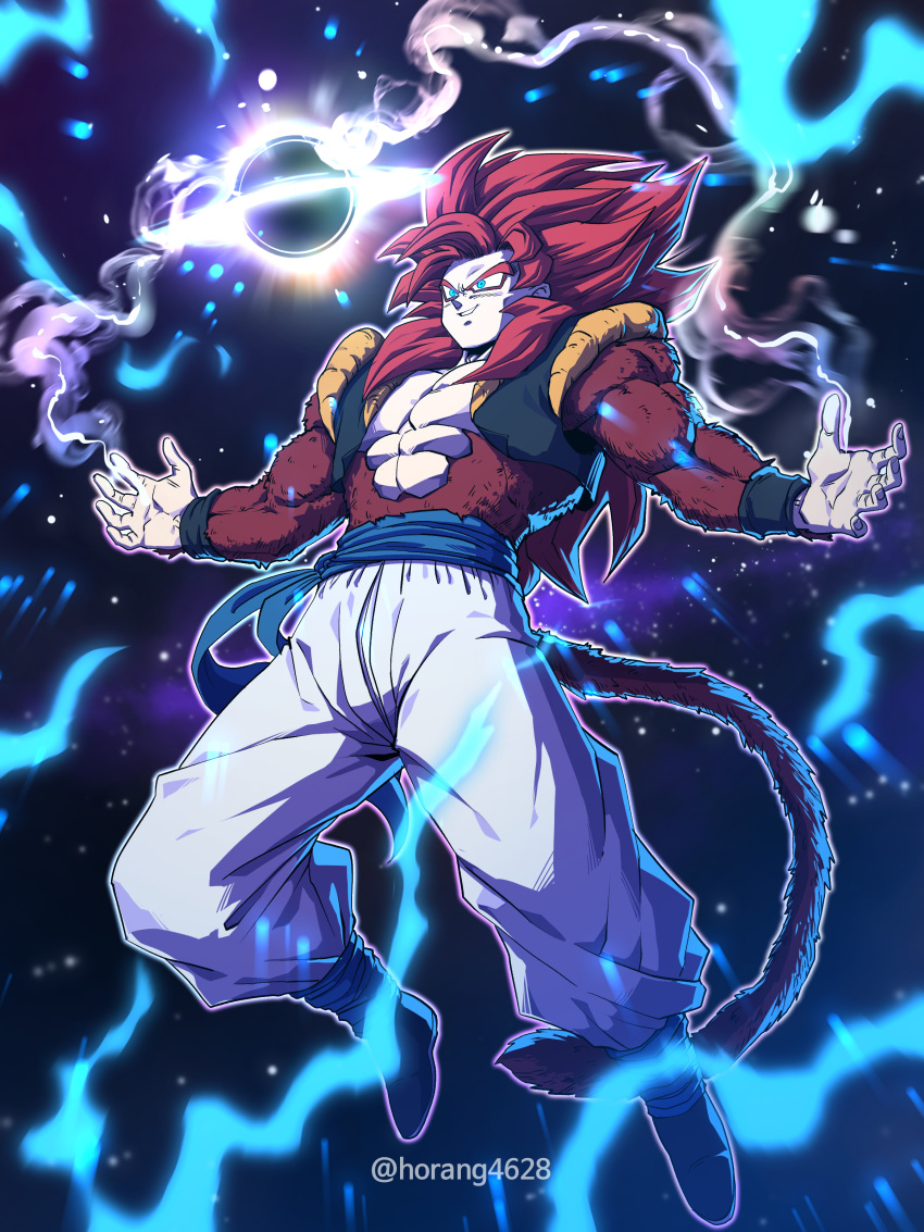 1boy, abs, absurdres, artist_name, black_hole, black_wristband, blue_eyes, blue_sash