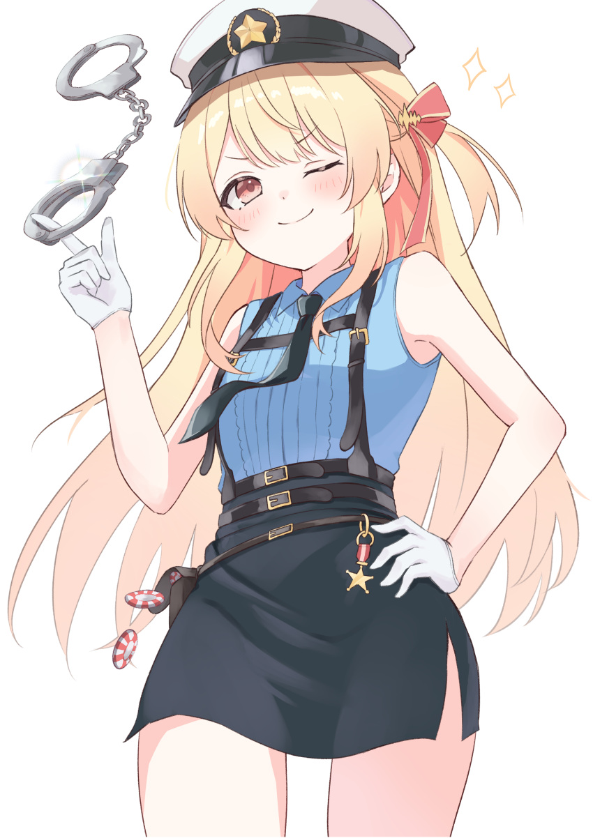 1girl, absurdres, ahoge, aoha, blonde_hair, blush, cosplay, cuffs