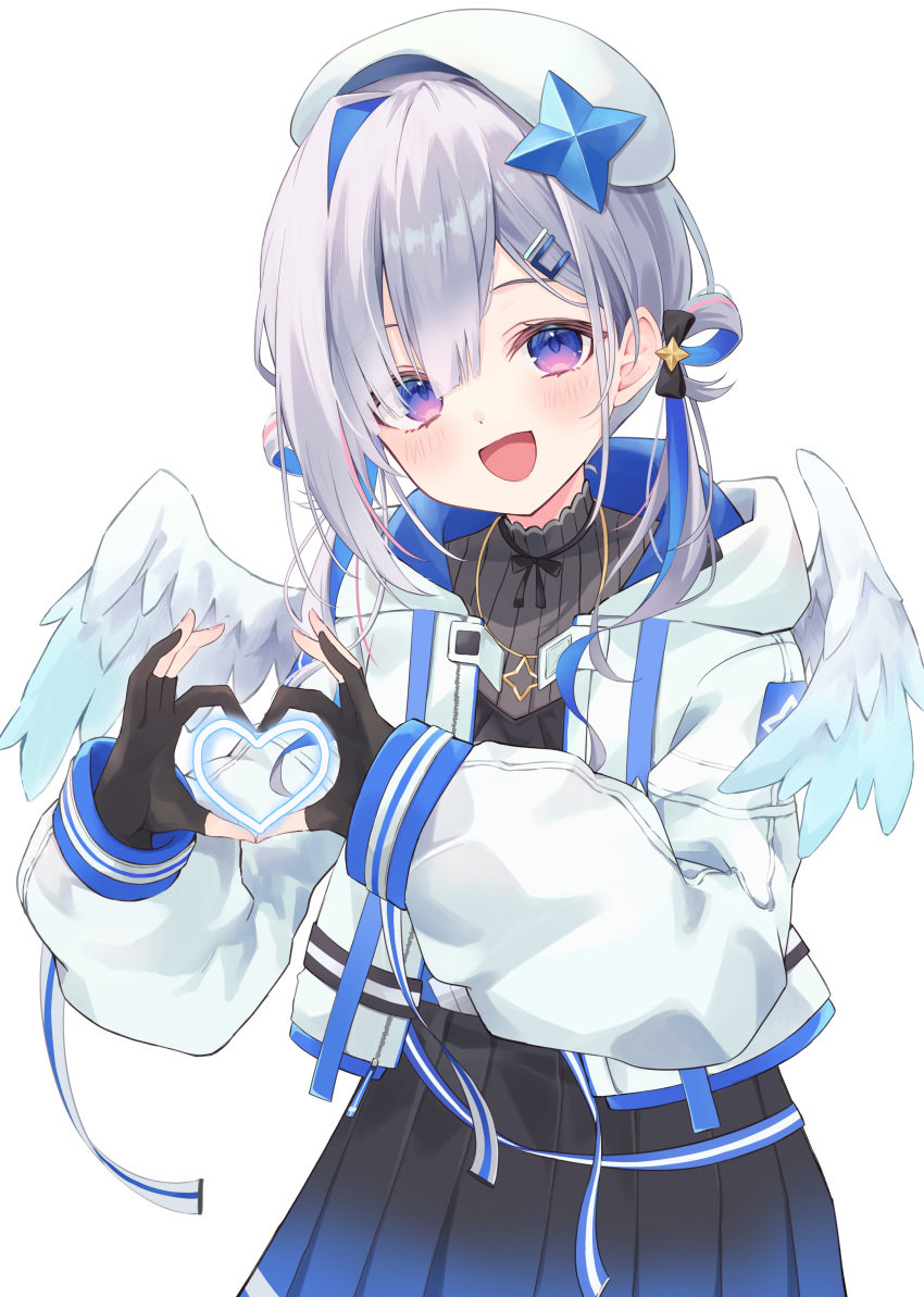 1girl, :d, absurdres, amane_kanata, amane_kanata_(work), angel, angel_wings, aoha