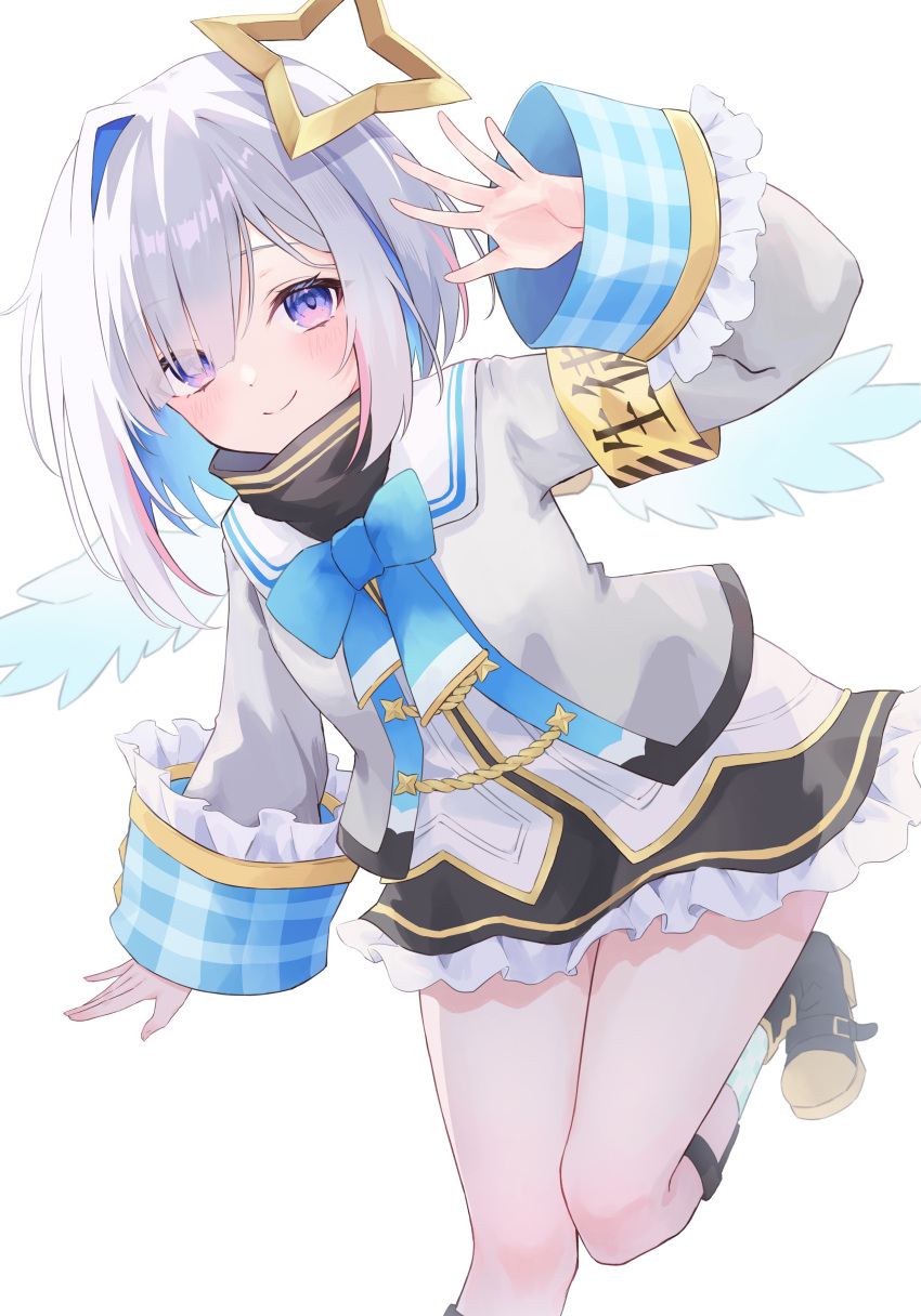 1girl, absurdres, amane_kanata, amane_kanata_(1st_costume), angel, angel_wings, aoha, armband